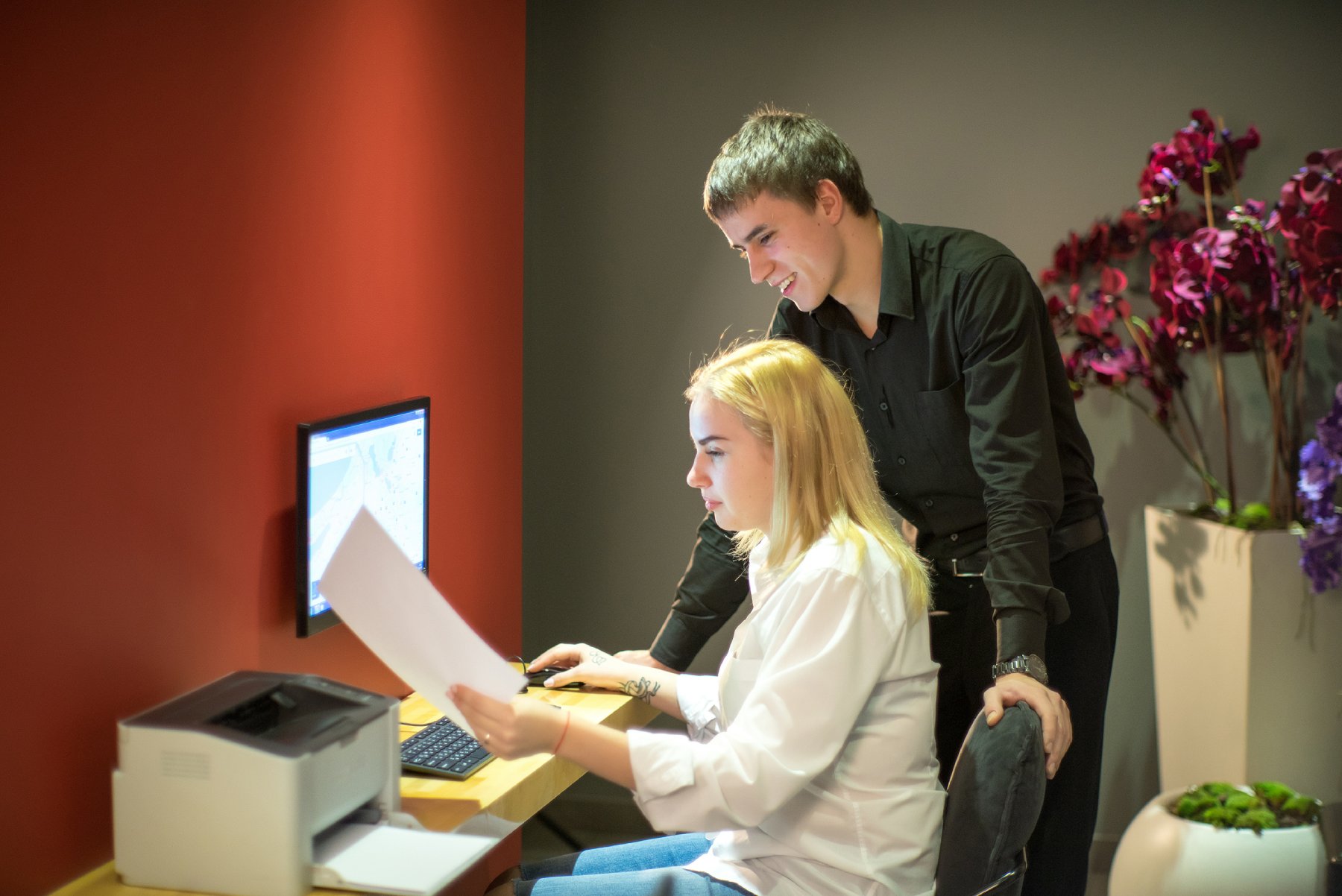 Staff at reception workstation
